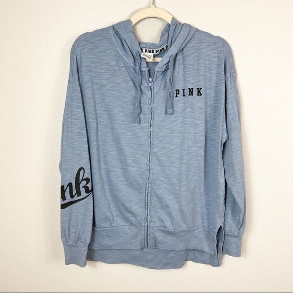PINK Zip Up Blue Hooded Sweatshirt Size XS - Picture 1 of 9
